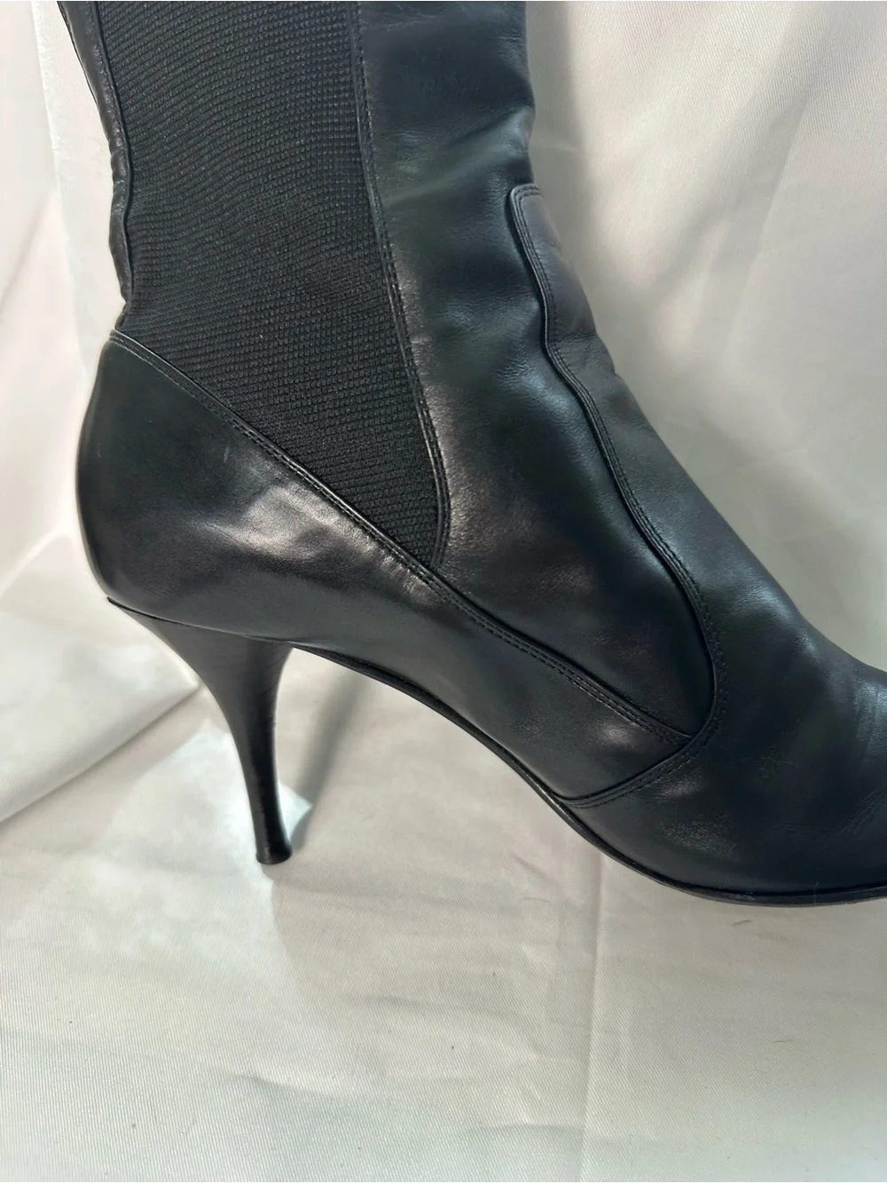 YSL Yves Saint Laurent Black Leather Tall Boots Italy